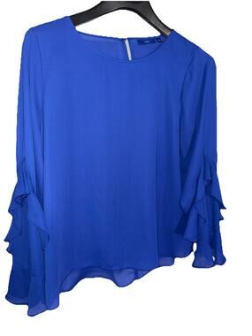Apt. 9 Royal Blue Ruffle Sleeve Chiffon Blouse Women’s Large